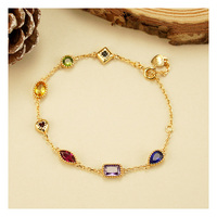 Bracciali Vintage Delicati in Argento Sterling 925 Placcato Oro 18k con Charm in Pietre Irregolari Miste Colorate Arcobaleno