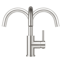 Robinet de cuisine moderne brossé pour hôtel, monocommande, en acier inoxydable 304, avec cartouche céramique, à poser sur comptoir, monotrou, rotation à 360 degrés