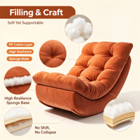 Fauteuil à bascule capitonné orange brûlé, tissu simili daim, rembourrage en coton PP, largeur 70 cm, cadre en bois massif anti-basculement, chaise longue pour salon