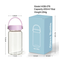 Gobelet en verre borosilicate de 450 ml, directement de l'usine, avec poignée portable et couvercle, léger, couleur macaron, idéal pour les trajets quotidiens