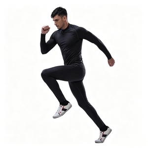 Conjunto de <span class=keywords><strong>Camiseta</strong></span> Negra de Manga Larga para Hombre, Pantalones Cómodos Sin Costuras, <span class=keywords><strong>Camiseta</strong></span> Larga Deportiva, Ropa <span class=keywords><strong>Interior</strong></span> Deportiva - Product Image 6