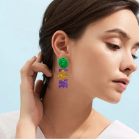 Pendientes de Carnaval FAT TUESDAY para mujer, accesorios de resina acrílica para Mardi Gras, celebraciones, fiesta de Cosplay, pendientes de Mardi Gras