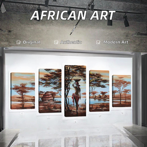 Moderne 5 pièces abstrait femme africaine paysage <span class=keywords><strong>toile</strong></span> mur Art peint à la main huile pris en charge pour la décoration de la maison - Product Image 2