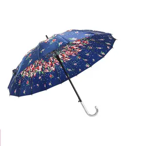 Nouveau parapluie sardine imprimé en soie 16 os parapluie à long manche fleur couleur parapluie droit usine