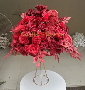 C-FB028 Großhandel heißer Verkauf künstliche Seide rote Rose Blume Ball Blumen Tisch Herzstück für Hochzeit Event Dekoration