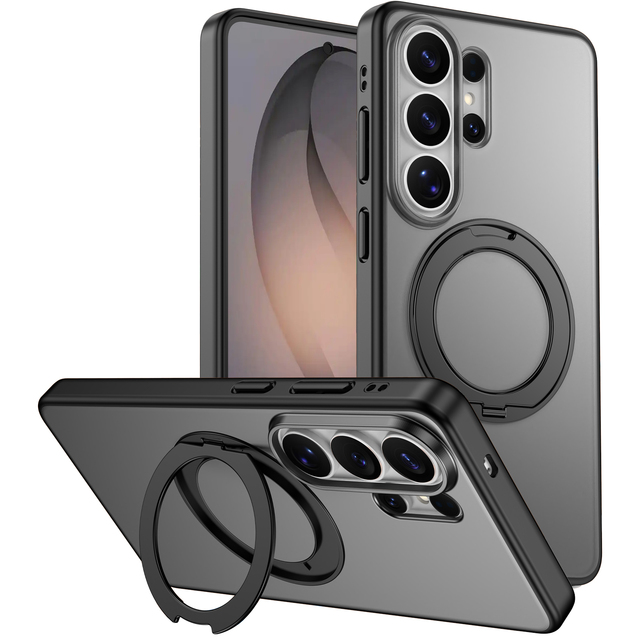 Magnetic Clear Matte Metal 360 Degree Rotating Kickstand Case for Samsung Galaxy S24 S25 S26 Ultra S26+ Wireless Charging Cover