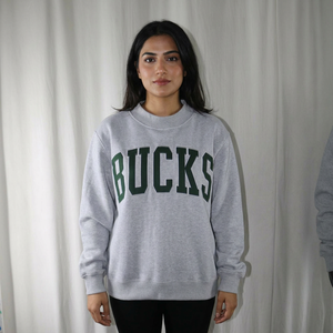 Felpa girocollo con stampa <span class=keywords><strong>Bucks</strong></span> unisex oversize in cotone grigio, pullover casual per l'autunno FINER THREADS - Product Image 1