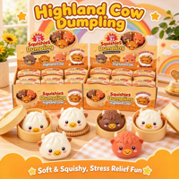 Jouet Squishy Vache des Highlands en forme de boulette, rempli de farine et de pectine, à paillettes, à remontée lente, jouet anti-stress mignon, cadeau pour enfants