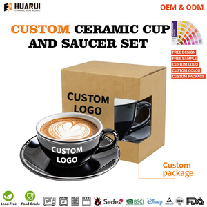 Vente en gros de tasse à café et soucoupe en céramique à bord argenté avec logo personnalisé, ensembles tasse et assiette, café avec emballage en boîte rigide - Product Image 6