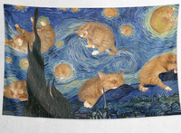 Tapisserie d'art inspirée de Van Gogh et de Monet, Chat Orange Nuit Étoilée, Récréation artistique, Décoration murale personnalisée adaptée aux animaux domestiques pour chambre à coucher