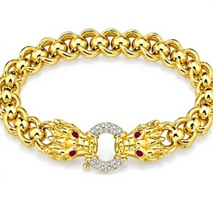 Pulsera y Brazalete Orelia Iuxe de Acero Inoxidable Plateado con Cadena Cubana, Eslabón de Cabeza de Dragón y Zirconia, Estilo Hip Hop para Hombre, Uso Diario, Regalo - Product Image 4