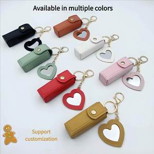Hot Selling Portable Lipstick Envelope <b>Keychain</b> Love Mirror Lipstick Protective Leather Case Cute Bag Pendant for Women - Product Image 2