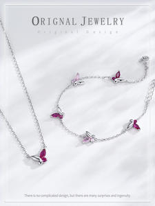 S925 sterling silver pink butterfly necklace and <b>bracelet</b> <b>set</b>, new niche design, Instagram-worthy jewelry - Product Image 6