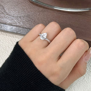 Perhiasan Pertunangan Wanita yang Anggun, Perak Sterling 925, Berlian Potongan Pir, Bertabur CZ, Cincin Janji Bentuk Tetesan Air - Product Image 5