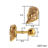 Boucle d'oreille élégante en forme de tête de dieu grec antique, en acier inoxydable 316L, 16G, étanche, inaltérable, piercing mythologique