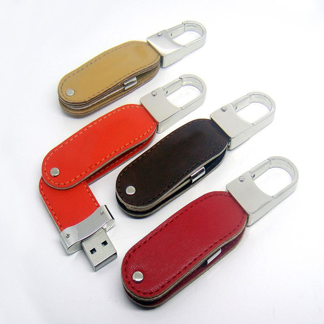 Custom Leather Metal USB Flash Drive 8GB Leather Keychain Swivel USB Key 64GB PU Thumb Drive Memory Stick PenDrive Jump Drive