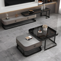 Table basse moderne de luxe en marbre avec rangement intégré, design élégant et fonctionnel, table basse durablement conçue