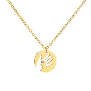 Collana con ciondolo rotonda in acciaio inossidabile personalizzata a mano in mano collana girocollo placcata in oro 18K gioielli per bambini mamma e famiglia regali - Product Image 4