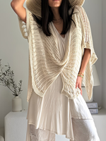 Poncho décontracté bohème en maille ouverte pour femme, collection été 2026, style resort, châle à points échelle, 60 % acrylique 40 % nylon, léger et drapé