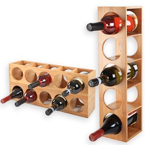 Portabottiglie in bambù 14x14x53 cm, porta bottiglie modulare da parete per bottiglie di vino - Product Image 1