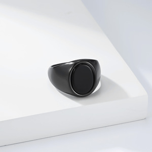 Simple oval <b>titanium</b> steel gemstone <b>ring</b> with geometric design, men's minimalist style, high-end feel, colorfast jewelry. - Product Image 4