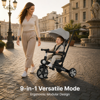 Prix usine OEM ODM – Tricycle bébé modulaire pliable 9-en-1 à forte valeur de revente, alternative à la poussette, idéal pour le transport en cabine d'avion