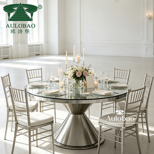 Luxurious Gold Stainless Steel Glass Top Round <b>Tables</b> and Chairs for Events - Product Image 6