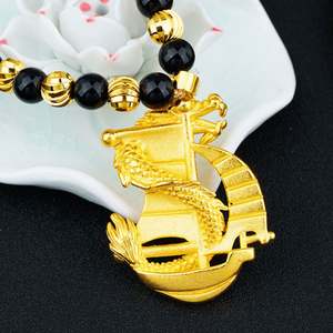 Collier tête de dragon dominatrice de voile lisse dorée transfrontalière de Dubaï en laiton plaqué <span class=keywords><strong>Panlong</strong></span> pour hommes et femmes - Product Image 3