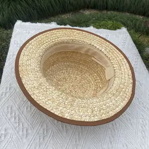 2024 New Wholesale Women Empty Top Straw Sun Hat Visor Hat For Women Real Grass Pearl Straw Hat Caps