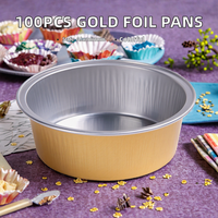 ALCHN YY070 55ml Moule à pâtisserie jetable en aluminium doré, côtelé, rond, pour mini-tartes, muffins, cupcakes, desserts, avec couvercle