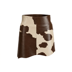 Jupe midi élégante taille haute fendue en cuir véritable imprimé léopard, motif vintage hiver, teinte unie - Product Image 1