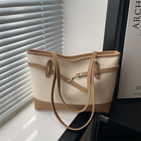 Sac fourre-tout en PU pour femme, grande capacité, couleur contrastante, à porter sous le bras, avec boucle de ceinture et fermeture éclair, chic, pour le bureau, les trajets quotidiens et les occasions décontractées.