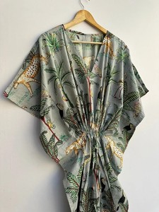 Vestido Kaftán de Estilo Bohemio de Corte Holgado para Mujer, Vestido Largo con Estampado Floral, Cintura Ajustable con Cordón, Atuendo Informal - Product Image 1