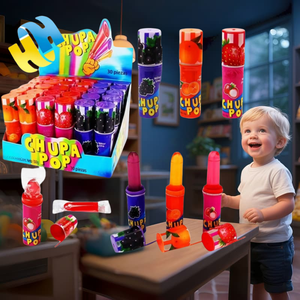 Vente en gros Bonbons Halal Boîte Mélange d'arômes aux <span class=keywords><strong>fruits</strong></span> DIY Crayon Rouge à lèvres Sucette Jouet pour enfants Rouge à lèvres Bonbons Jouet OEM - Product Image 1