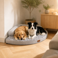 Lit d'angle pour chien en forme de L, housse en velours rose, mousse haute densité, rembourrage en coton PP, coussin amovible et lavable