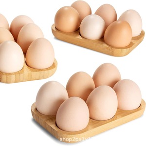 Bamboo Egg Holder 6 Holes Natural Wood Color Egg Storage Rack <b>Kitchen</b> Organizing Tray - Product Image 3