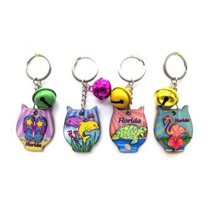Good Quality Custom Shape Double Sided Florida Souvenirs Beach MDF Wooden Keychain Ring with <b>Bell</b> - Product Image 3