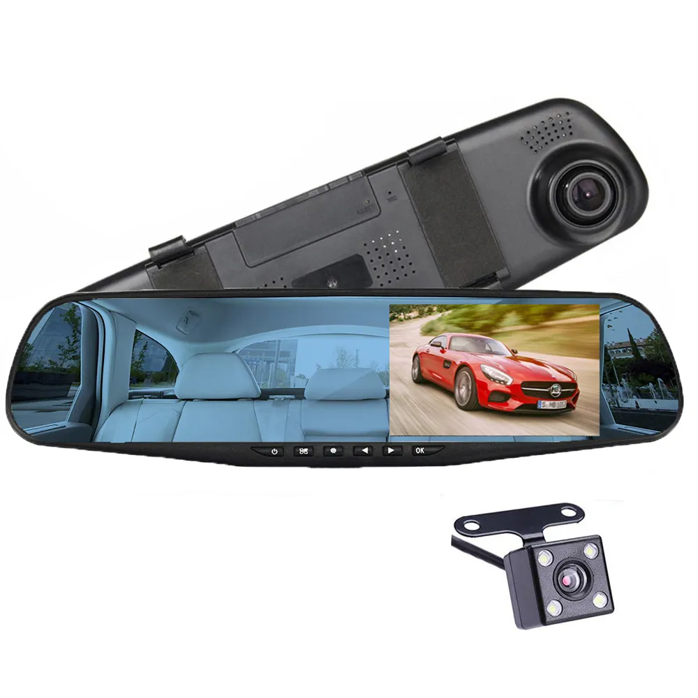 Wholesale 4.3 Inch Full HD 1080P Dual Lens Auto Car Dashcam Rear View Mirror Car DVR Recording Camera Dash Cam With G Sensor