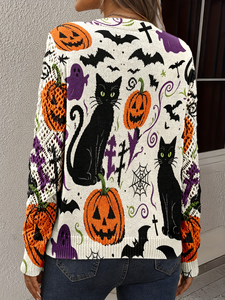<span class=keywords><strong>Pull</strong></span> en tricot pour <span class=keywords><strong>femme</strong></span> à col en V, imprimé chat <span class=keywords><strong>noir</strong></span>, citrouille et fantôme pour Halloween, décontracté, pour tous les jours et les fêtes, personnalisation possible - Product Image 3