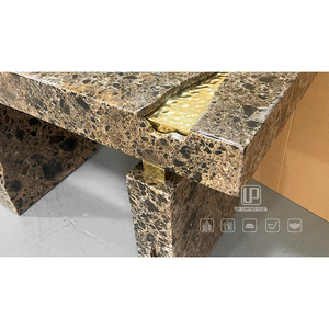 Luxury Living Room Hotel Apartment Villa <b>Console</b> <b>Tables</b> Brown Marble Rectangle <b>Table</b> With <b>Gold</b> Steel Design 587 Living Room Cons - Product Image 4