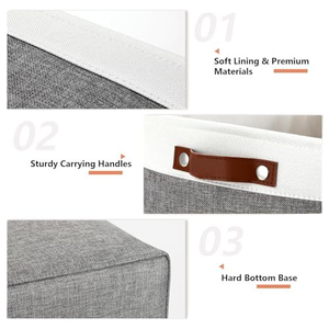 Collapsible Leather Linen <b>Storage</b> <b>Basket</b> with Liner for <b>Toy</b> Organization in Bedroom or Living Room <b>Basket</b> <b>Storage</b> Laundry <b>Basket</b> - Product Image 2
