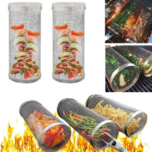 Panier de barbecue roulant en acier inoxydable, panier à aliments en plastique de qualité alimentaire, légumes, poisson, saucisses, grillades en plein air, camping, pique-nique, portable - Product Image 4