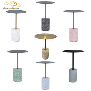 Mesas de Café Modernas con Tapa de Metal y Base de Piedra, Mesa de Té Redonda Pequeña con Esquinas Redondeadas, Mesa Auxiliar para Dormitorio o Sala de Estar - Product Image 1