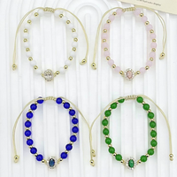 CH-JDT781 Bracelet tendance en perles de verre bleues, jaunes et rouges, bracelet en émail avec carte, bijoux en cuivre faits à la main, vente en gros pour femmes