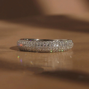 Caoshi xinh xắn Vòng tròn thiết kế dát đầy đủ Bling Bling Zircon Eternity ban nhạc Nhẫn cưới đính hôn bạc mạ nhẫn cho phụ nữ - Product Image 5