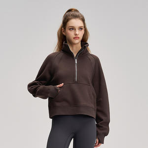 เสื้อสเวตเชิ้ตคอเต่าแบบซิปครึ่งตัว แขนยาวทรงโอเวอร์ไซส์ ผ้าวาฟเฟิล สำหรับผู้หญิง ไซส์พลัส สีพื้น สำหรับฤดูใบไม้ร่วง - Product Image 3