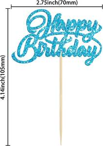 Décorations de cupcakes Joyeux Anniversaire à paillettes, pics pour cupcakes Joyeux Anniversaire, thème Fête des Merveilles d'Hiver pour Anniversaire - Product Image 6