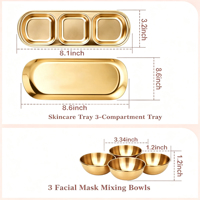 Ensemble de 3 plats dorés pour esthéticiennes, en acier inoxydable, pour soins de la peau, plateau pour masque facial, bols de mélange