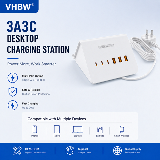 35W 6 Port USB Charging Station 3C3A Desktop Mobile Phone Holder Charger with UK Plug CE UKCA Certified