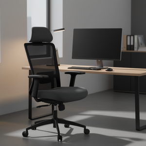 Chaise de bureau ergonomique de direction avec dossier en maille, pivotante, support lombaire réglable, noir/gris, style contemporain - Product Image 2